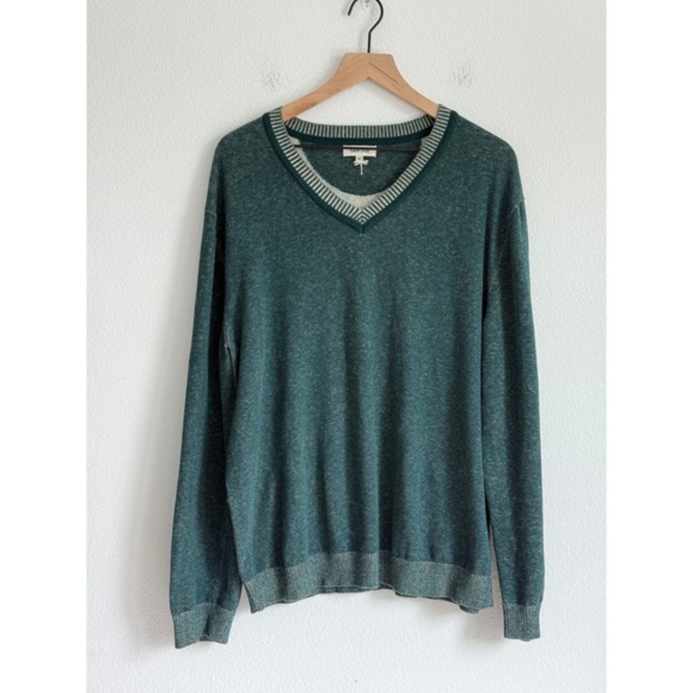 Tyler Boe V-Neck Sweater XL Teal Green Preppy Cashmere‎ Blend Pullover Knit